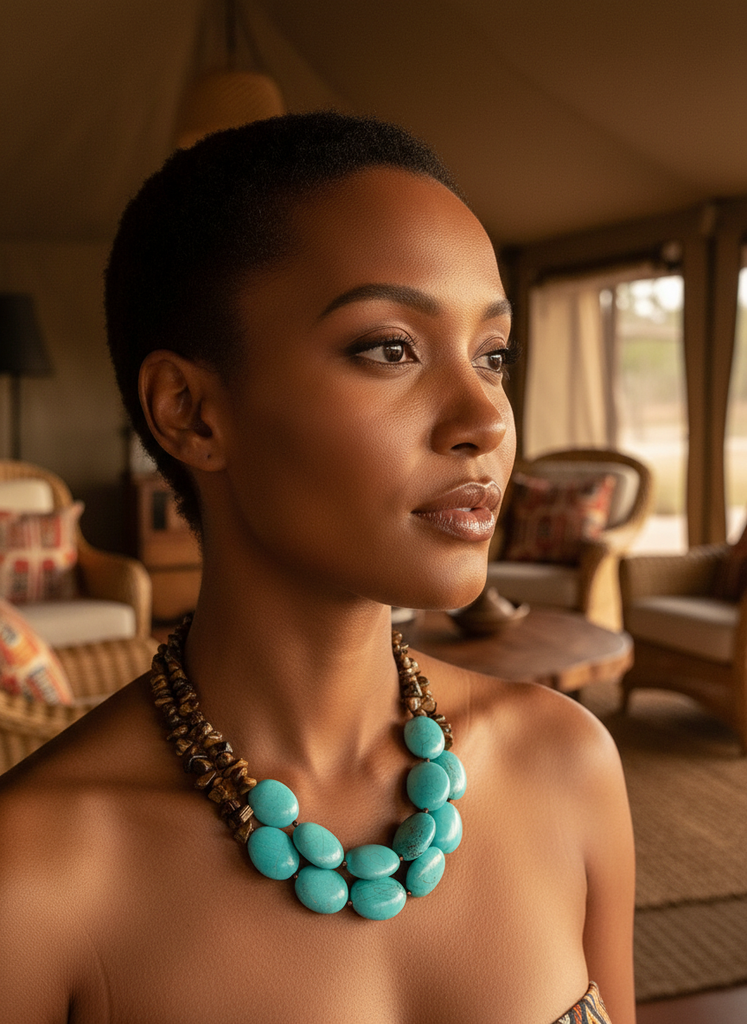 Boho turquoise necklace and earrings