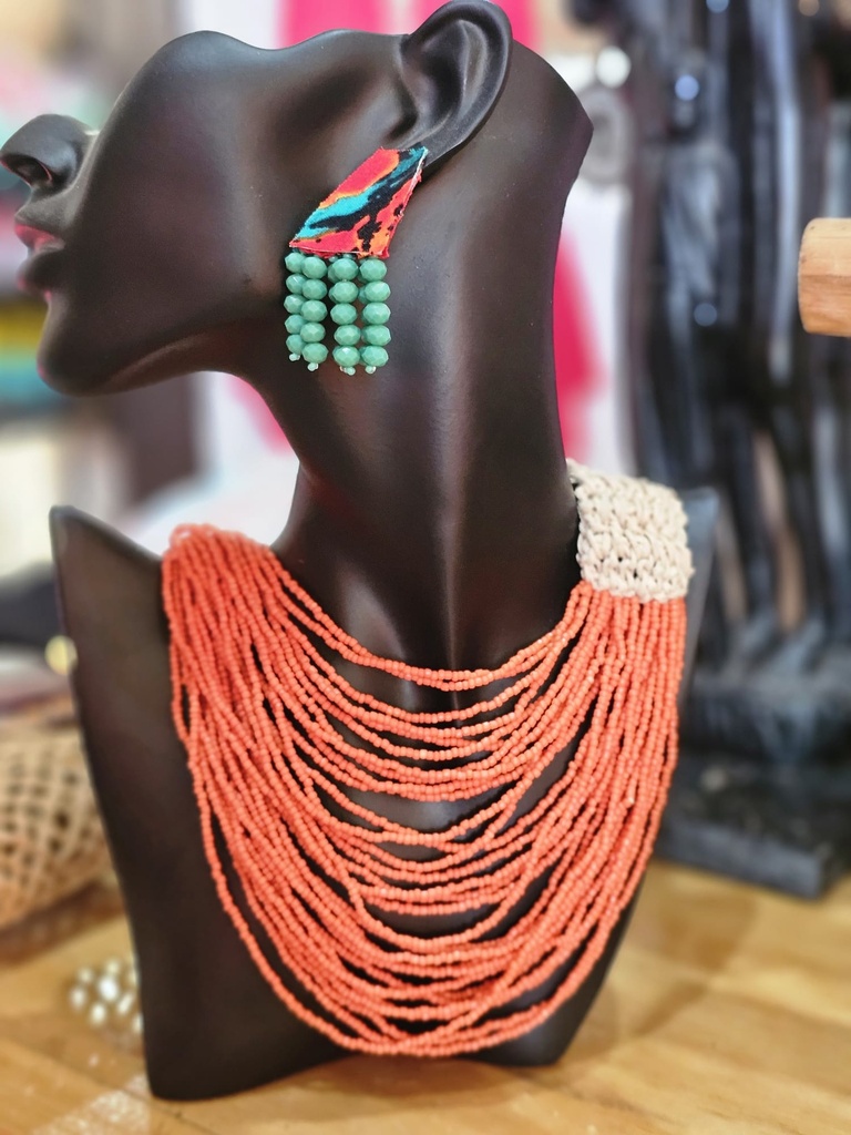 Ankara orange turquoise burst earrings