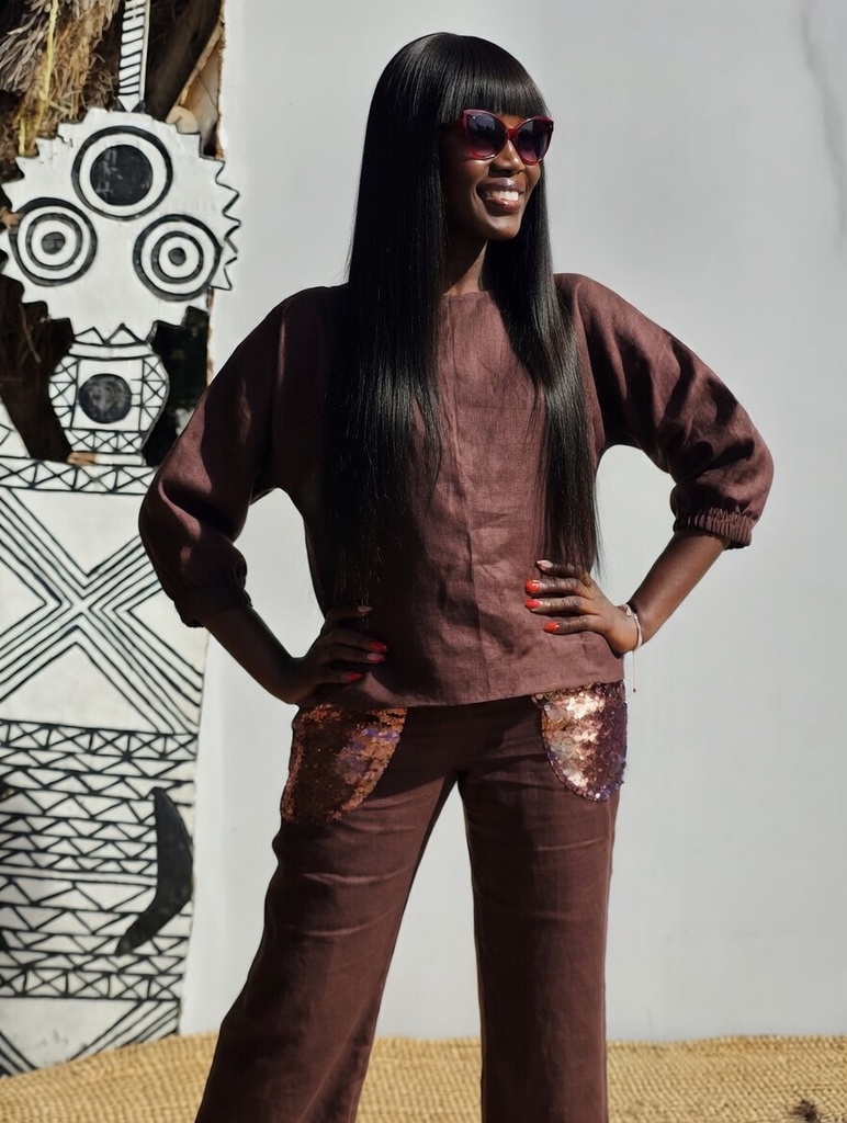 Linea chocolate linen set