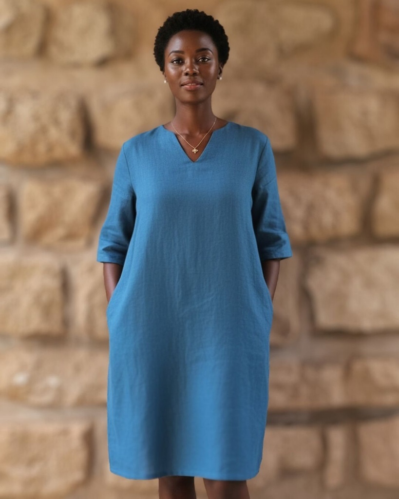 Little linen dress big blue