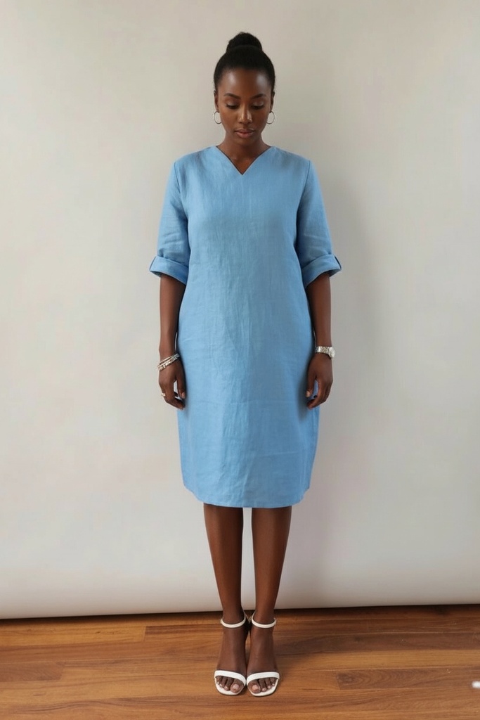 Little linen dress azure blue