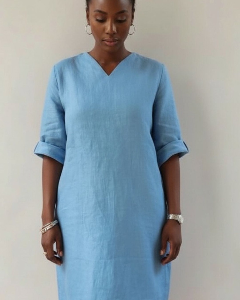 Little linen dress azure blue