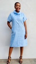 Linen turtleneck dress light blue