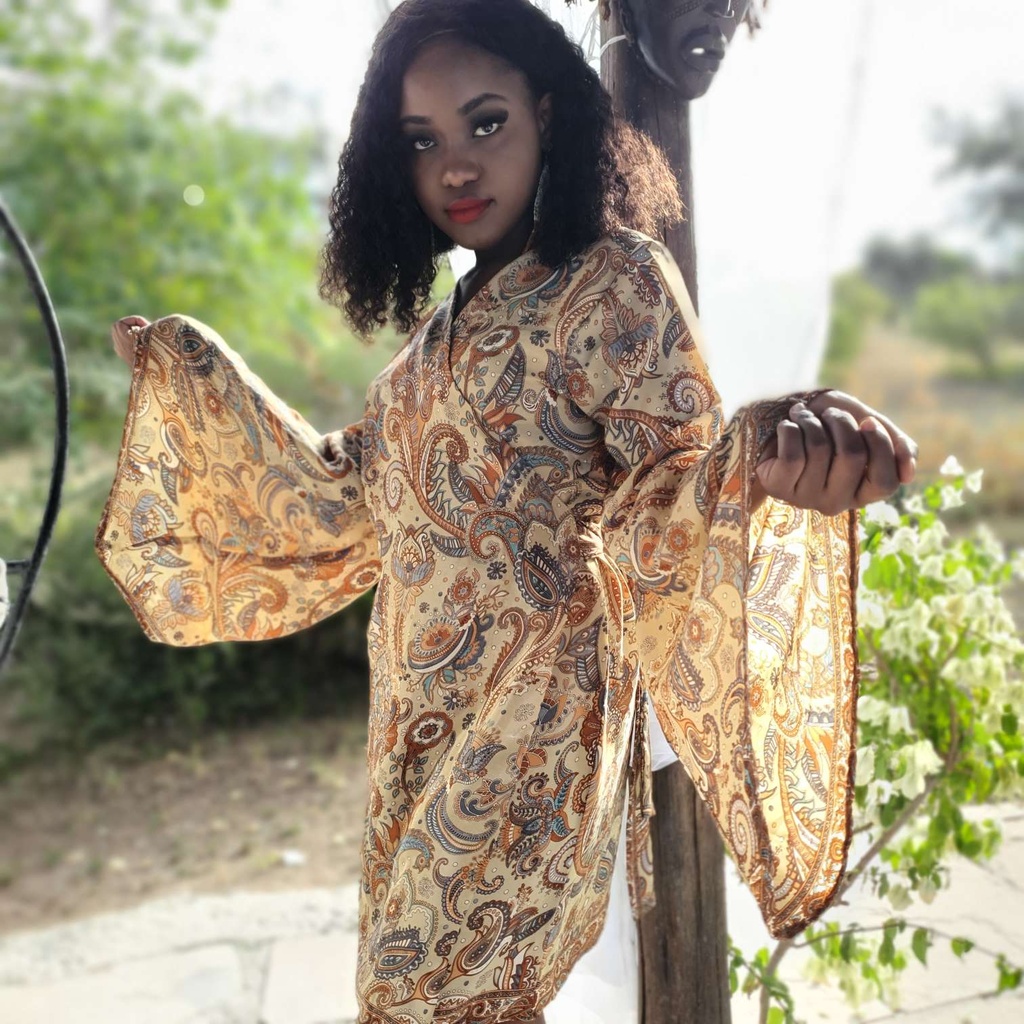 Nude silk wrap dress