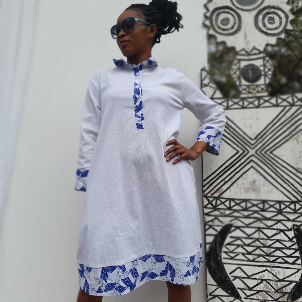 White linen shirt dress