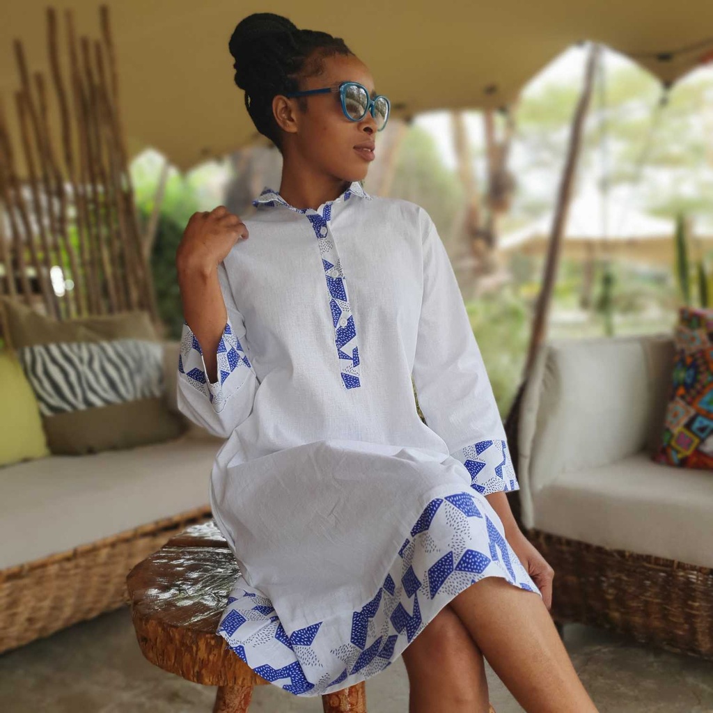 White linen shirt dress