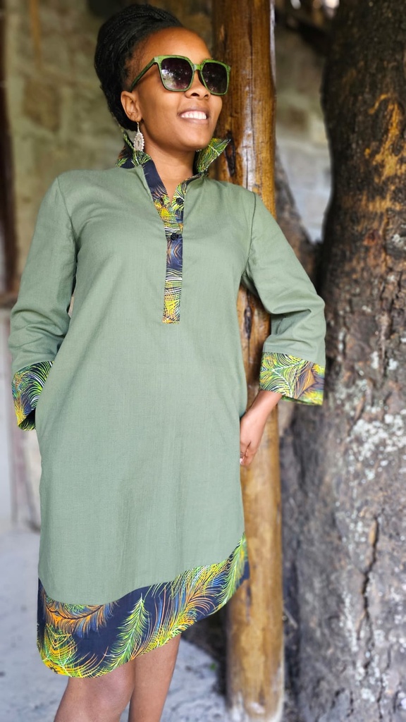 Olive linen shirt dress