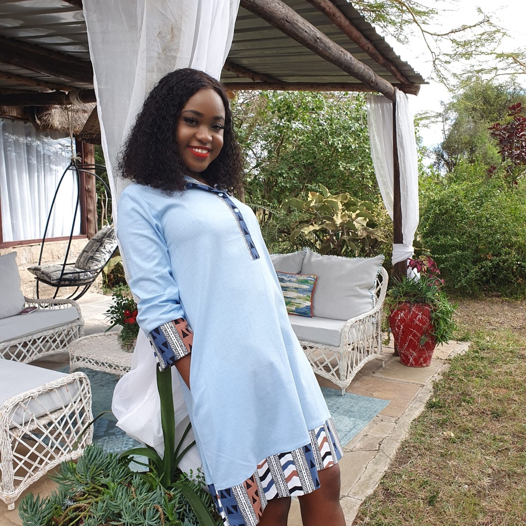 Baby blue linen shirt dress