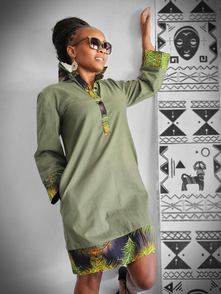 Olive linen shirt dress