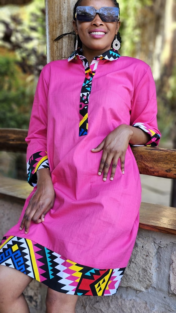 Hot pink linen shirt dress