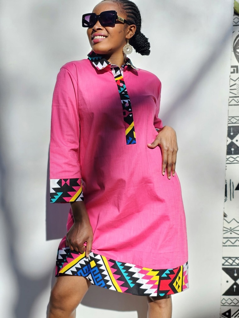 Hot pink linen shirt dress