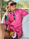 Hot pink linen shirt dress