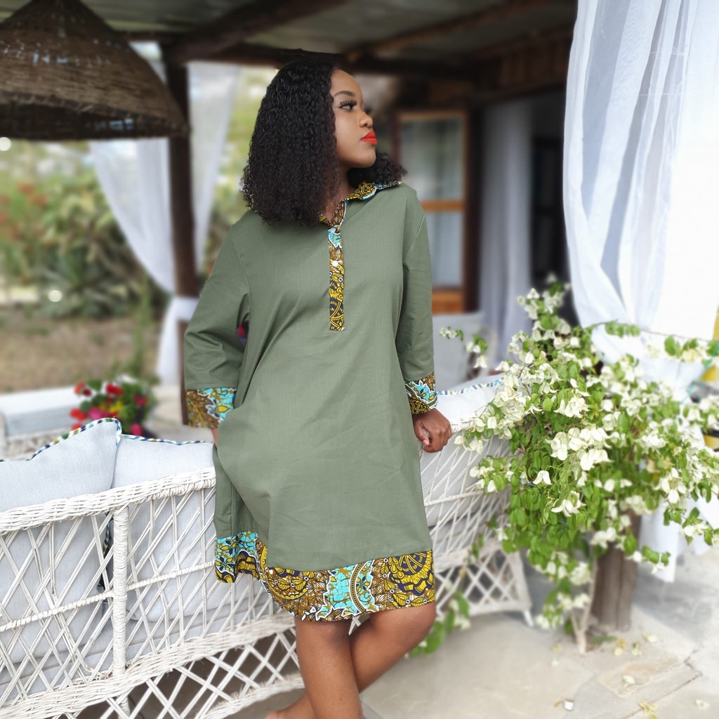 Olive linen shirt dress