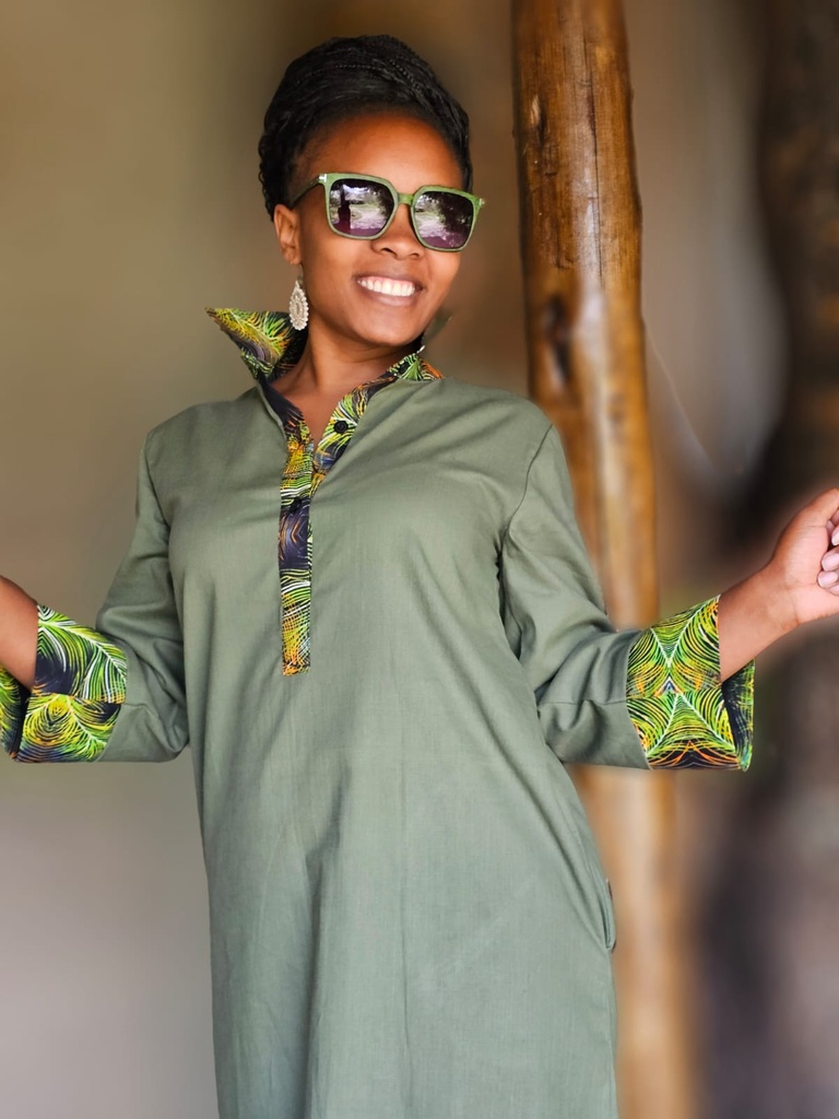 Olive linen shirt dress