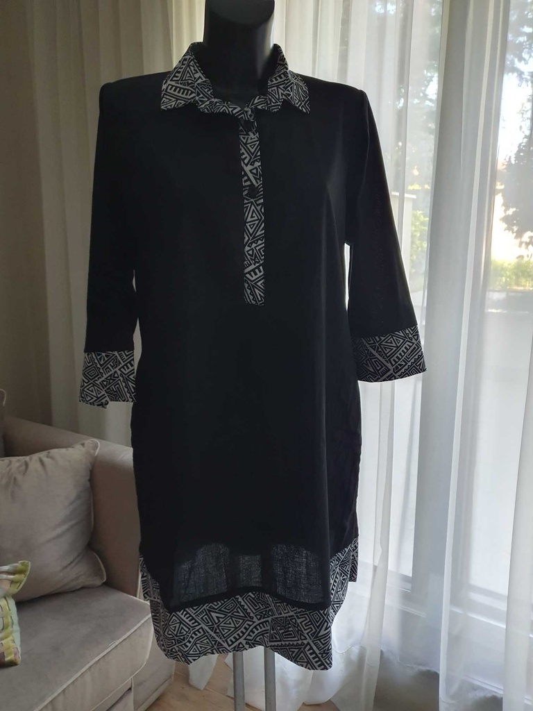 Black and white linen shirt dress