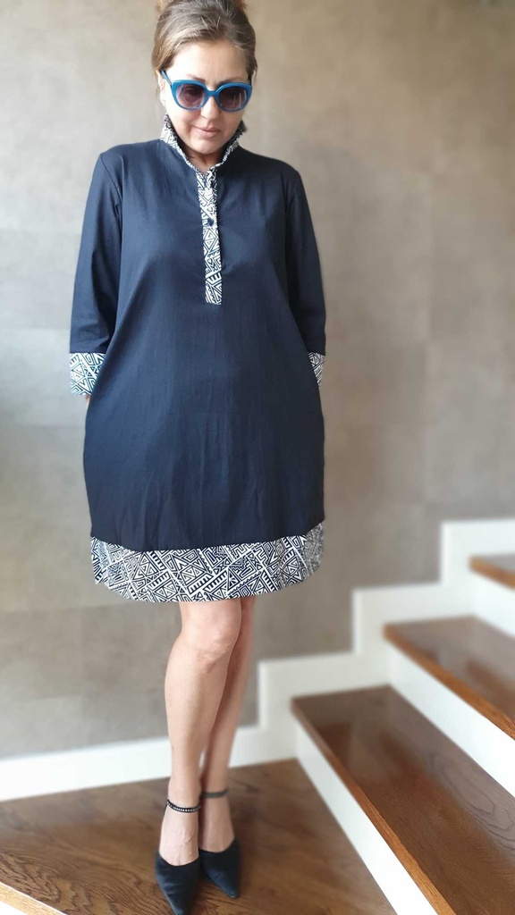 Black and white linen shirt dress