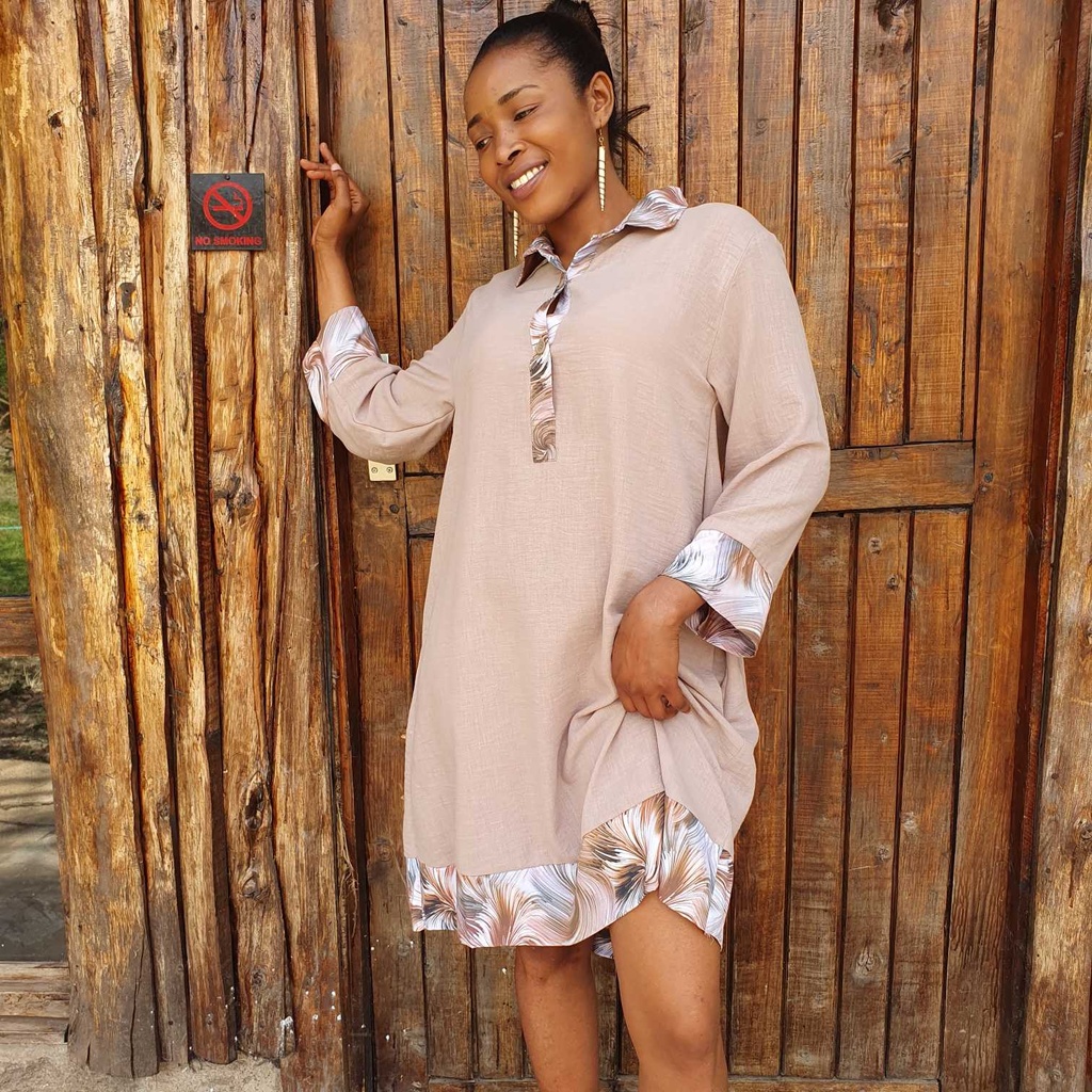 Nude linen shirt dress