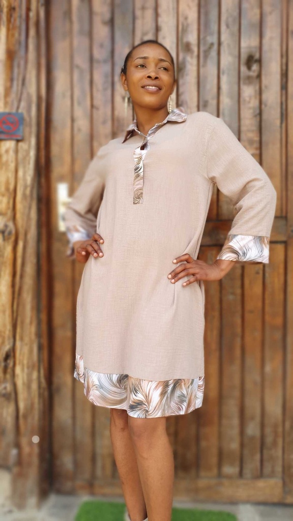 Nude linen shirt dress