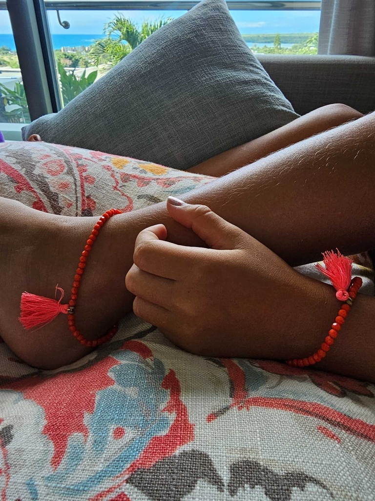 Coral, anklet/bracelet set, Swarovski