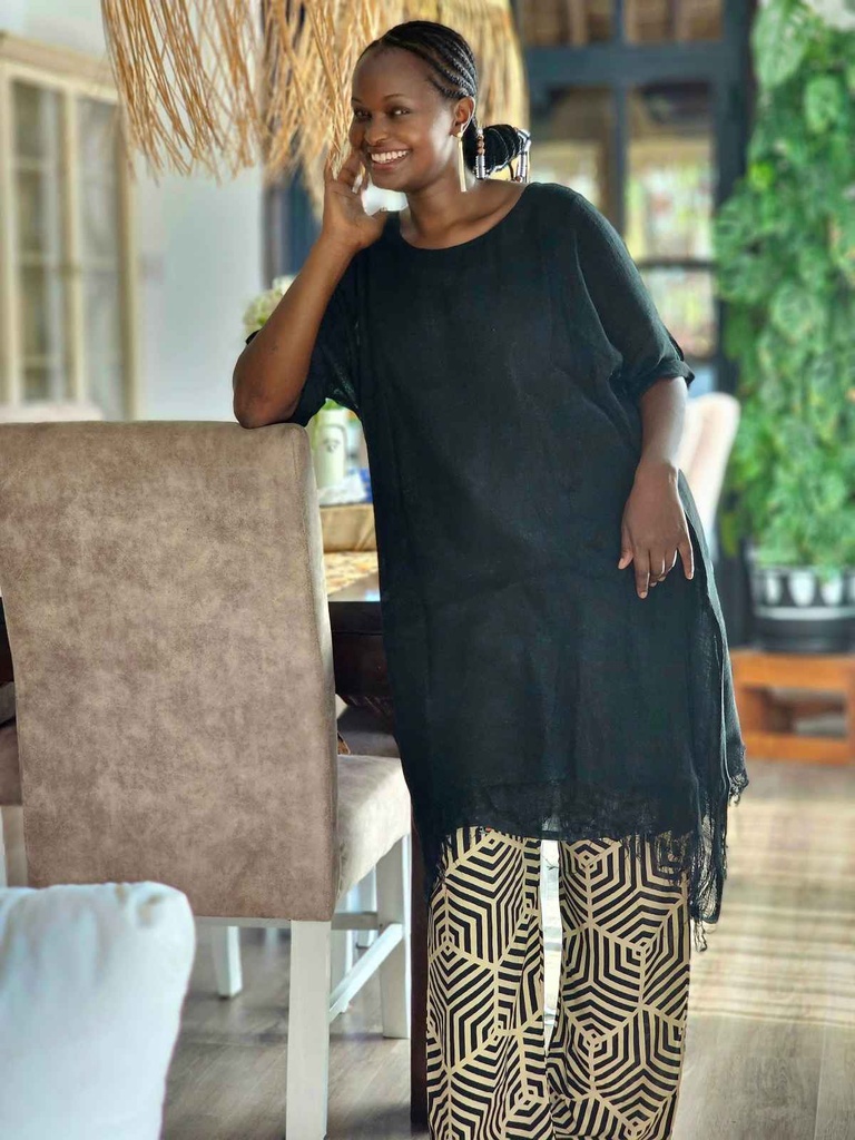 Linen gauze tunic in black