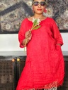 Linen gauze tunic in scarlet 