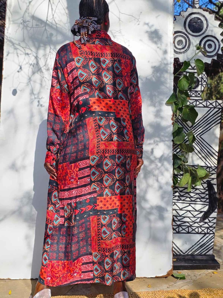 Long linen shirt burgundy black