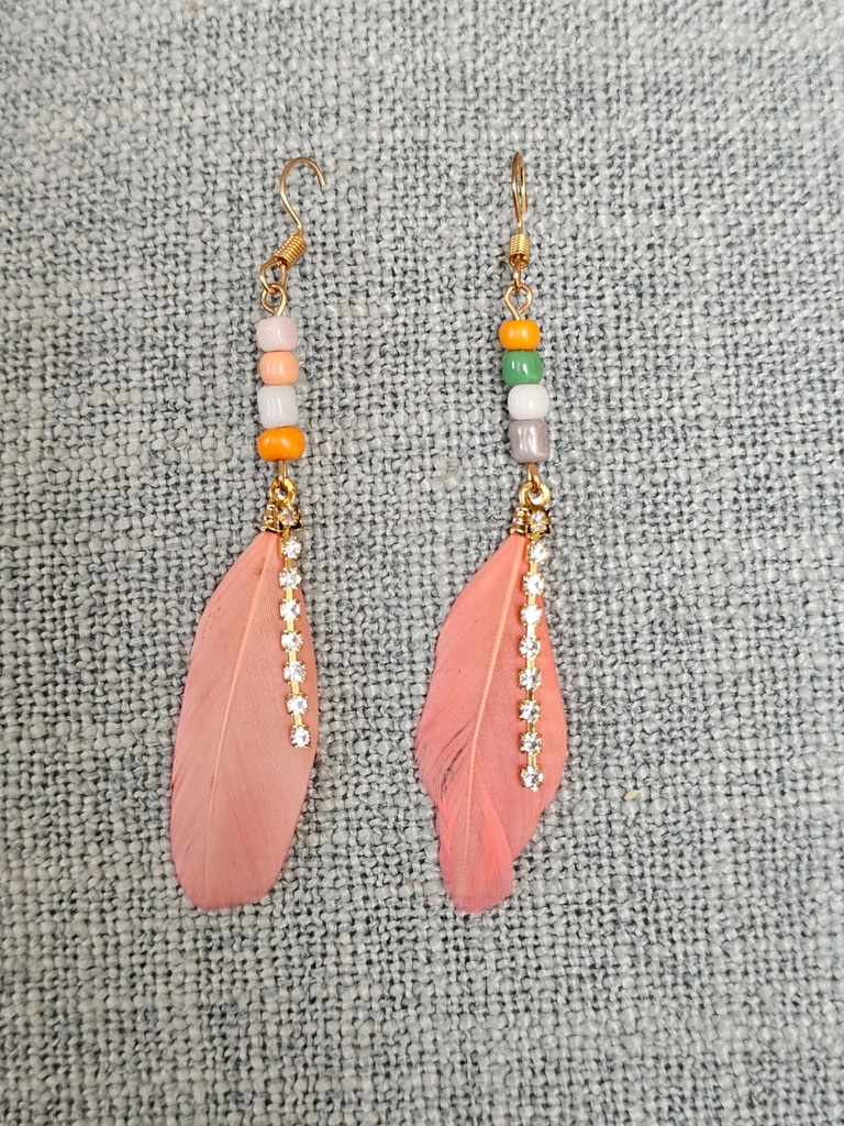 Pink feather earrings