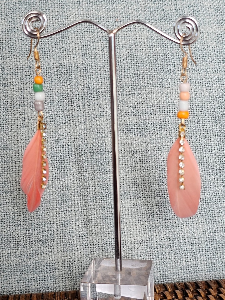 Pink feather earrings
