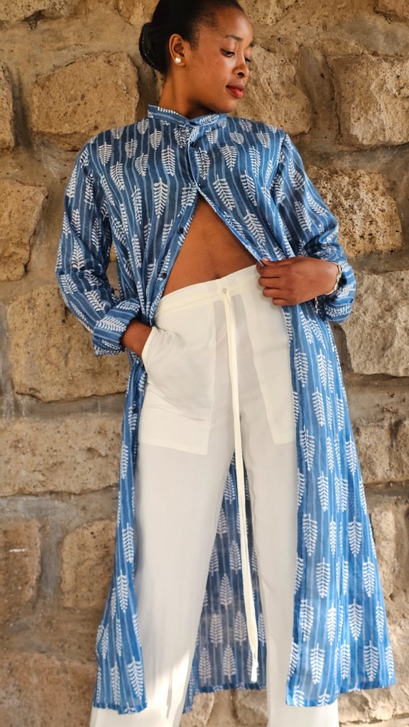 Long linen shirt blue pine