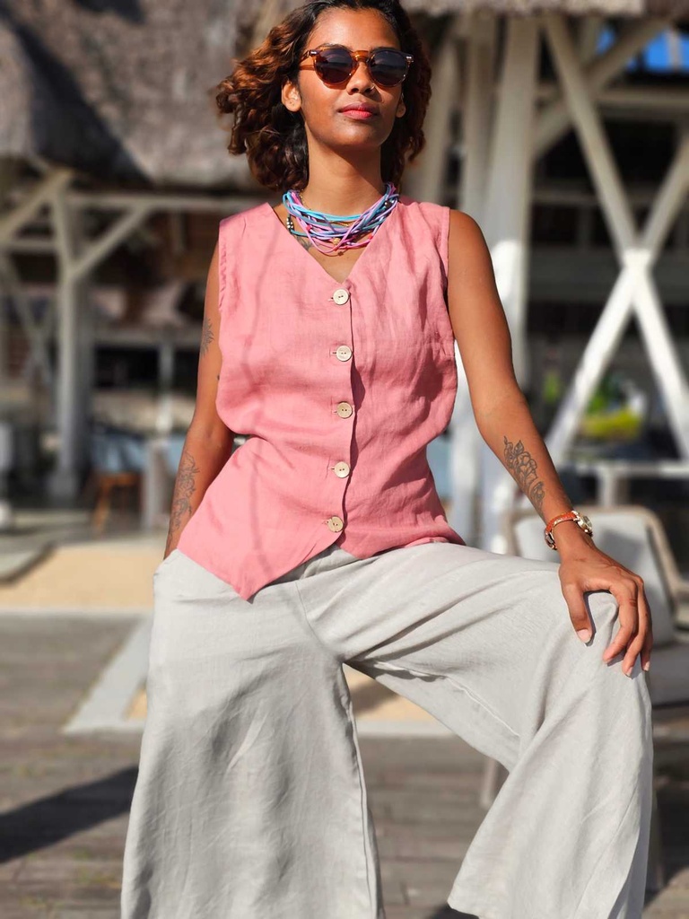 Linen vest plum