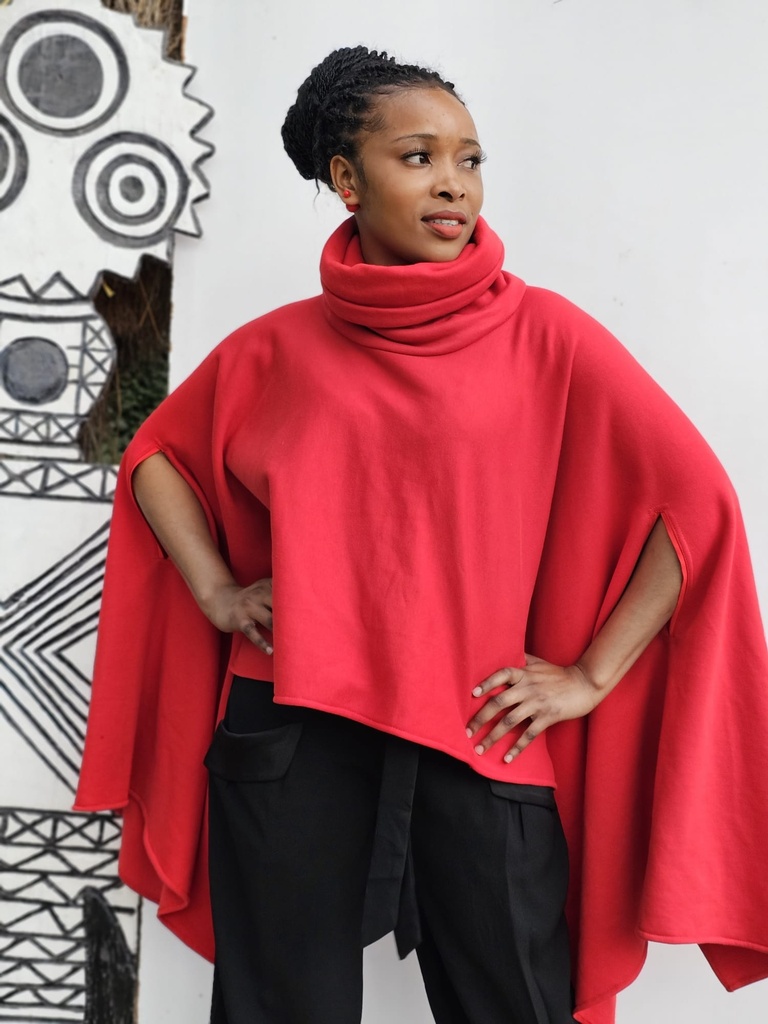 Turtleneck shawl red