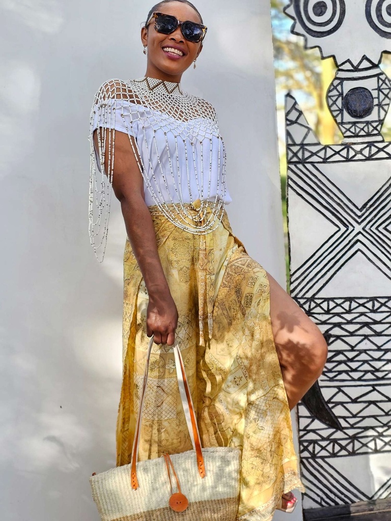 Gold silk wrap pants