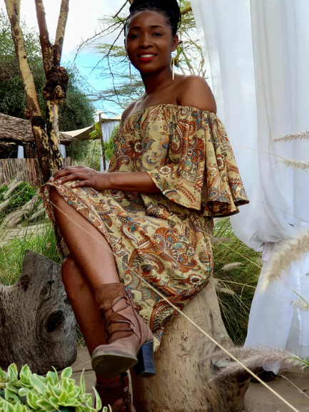 Silk Nude Flower - Kipepeo Tunic