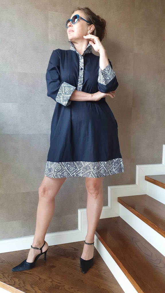 Black and white linen shirt dress