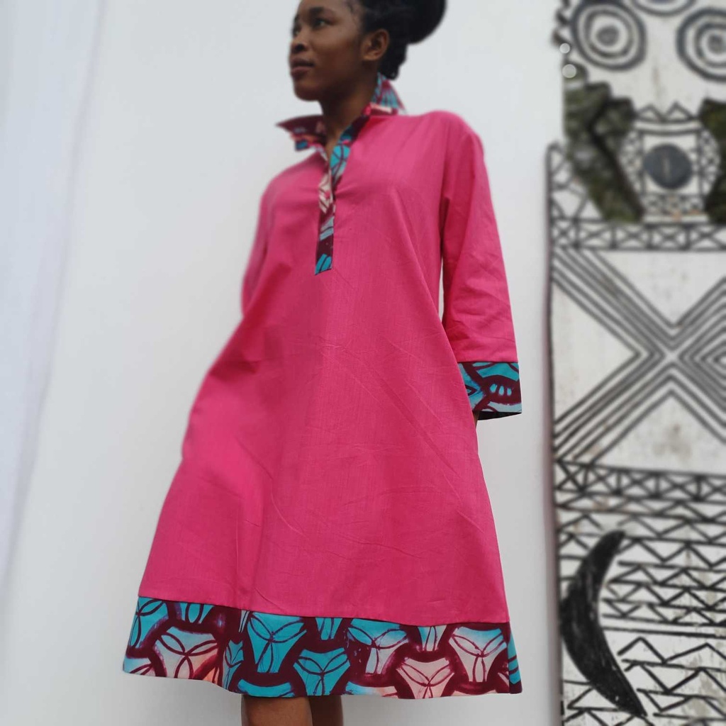 Hot pink linen shirt dress