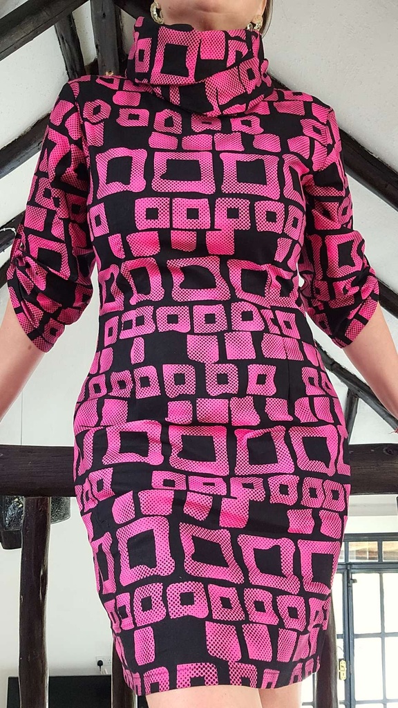 Hot pink turtleneck dress