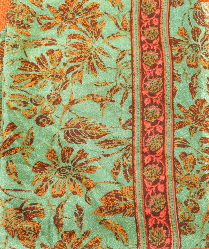 Turquoise green tangerine silk