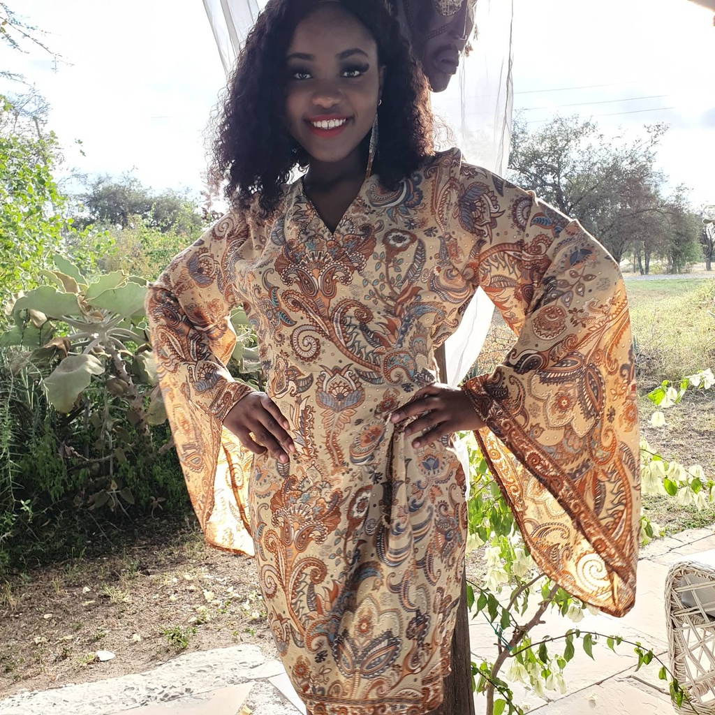 Nude silk wrap dress