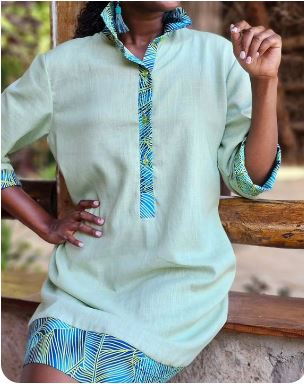Mint linen shirt dress
