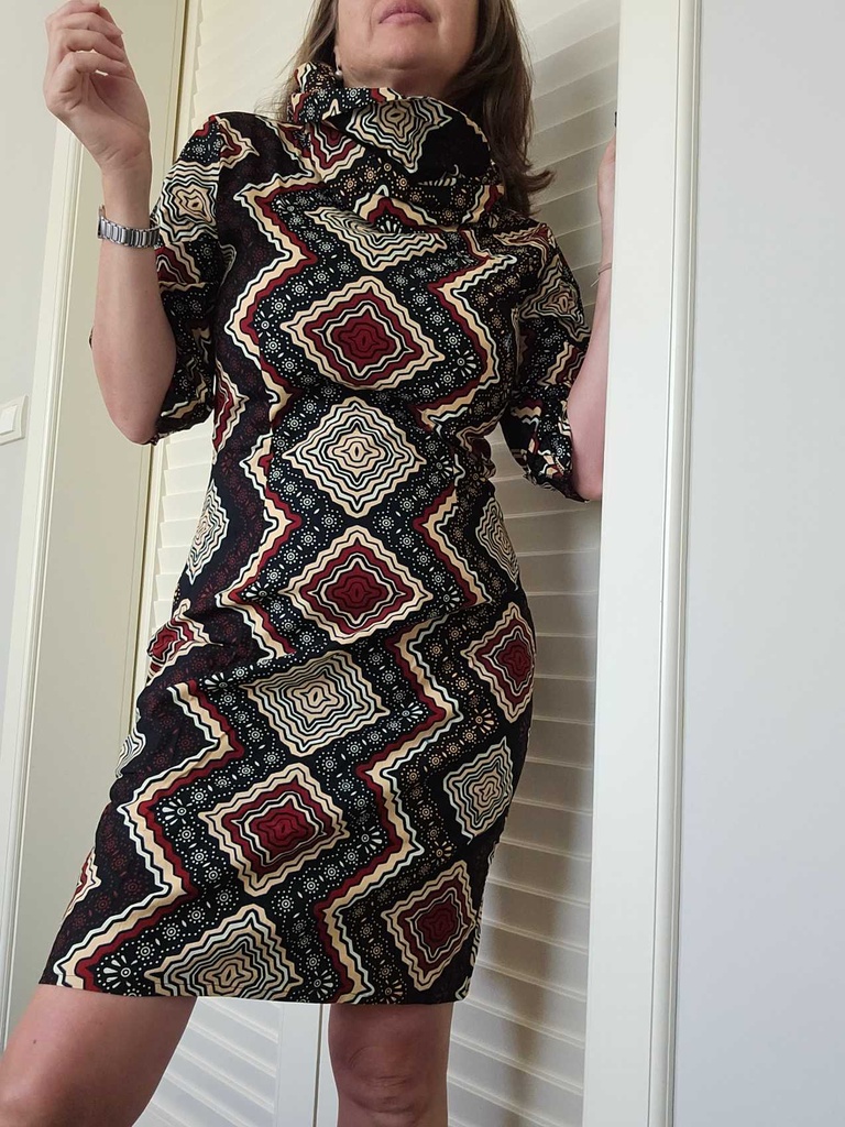 Rhomboid fitted turtleneck dress