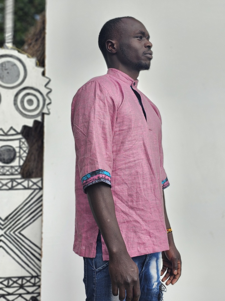 Short sleeve linen shirt, purple