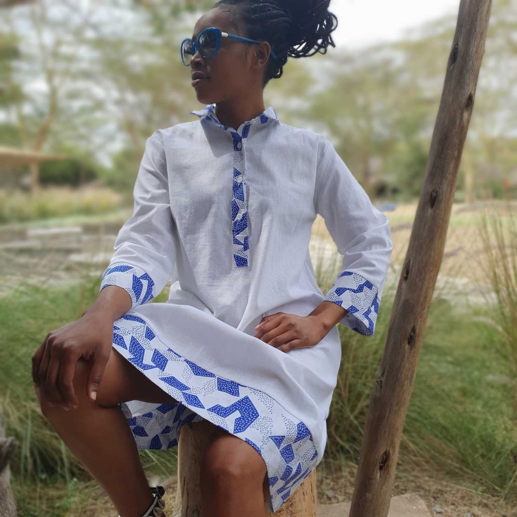 White linen shirt dress