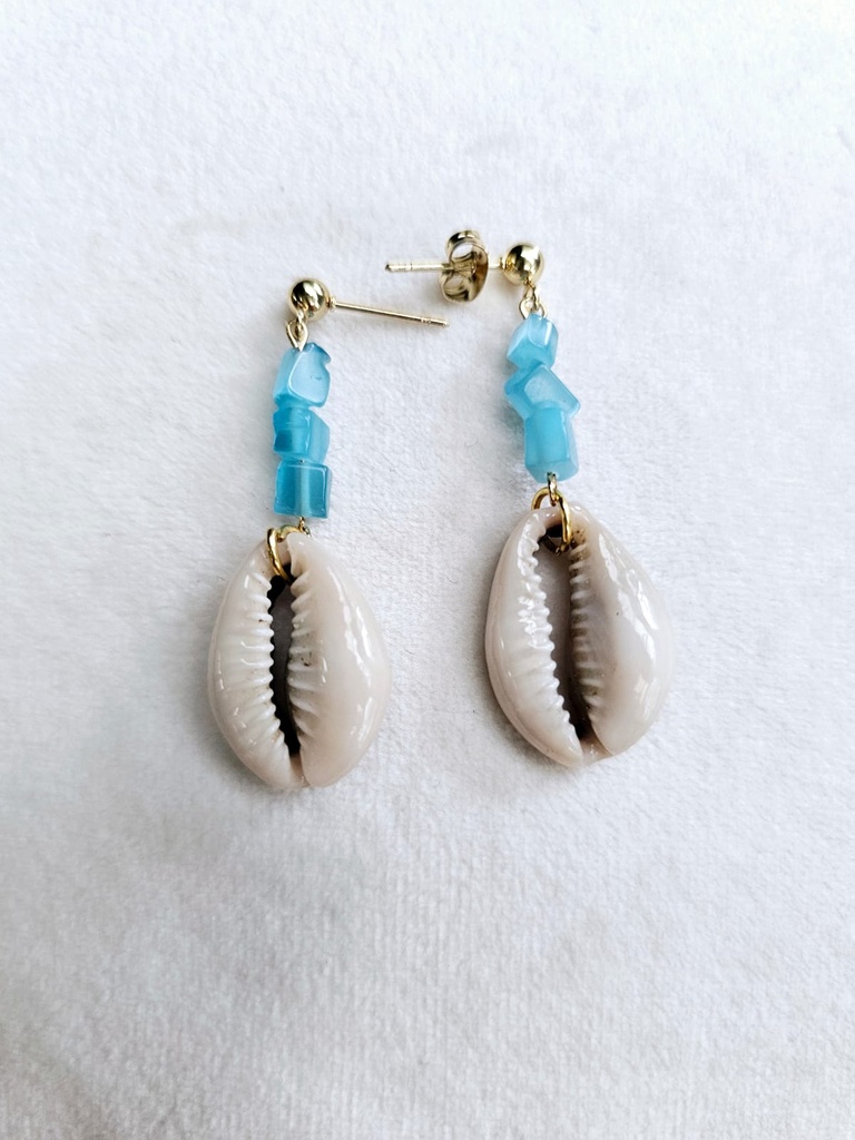 Turquoise stone shell earrings