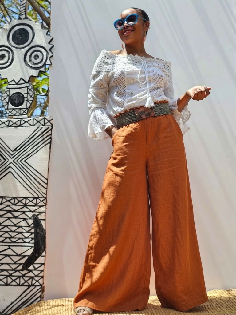 Palazzo in linen burnt orange