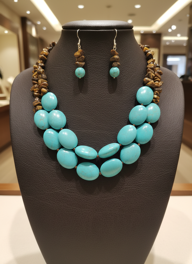 Boho turquoise necklace and earrings