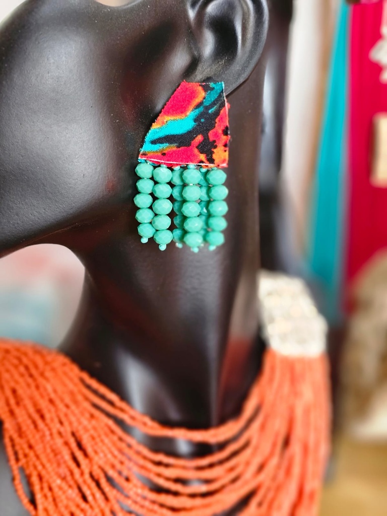 Ankara orange turquoise burst earrings