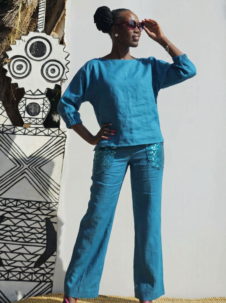 Linea big blue linen set