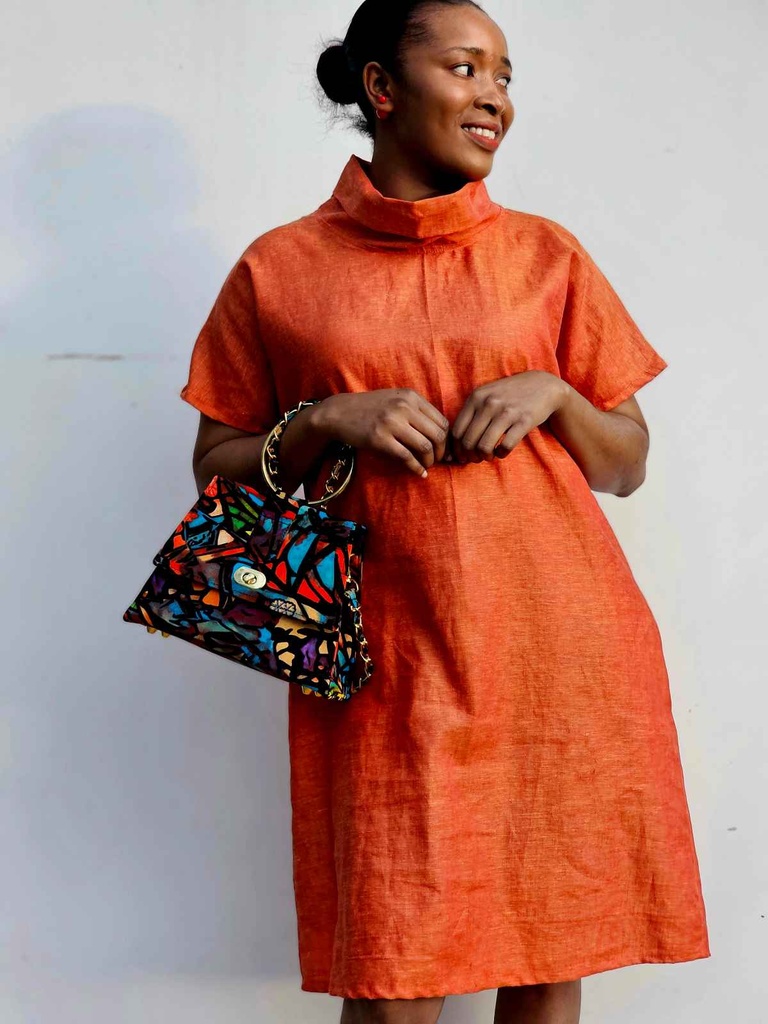 Linen turtleneck dress orange