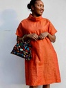 Linen turtleneck dress orange