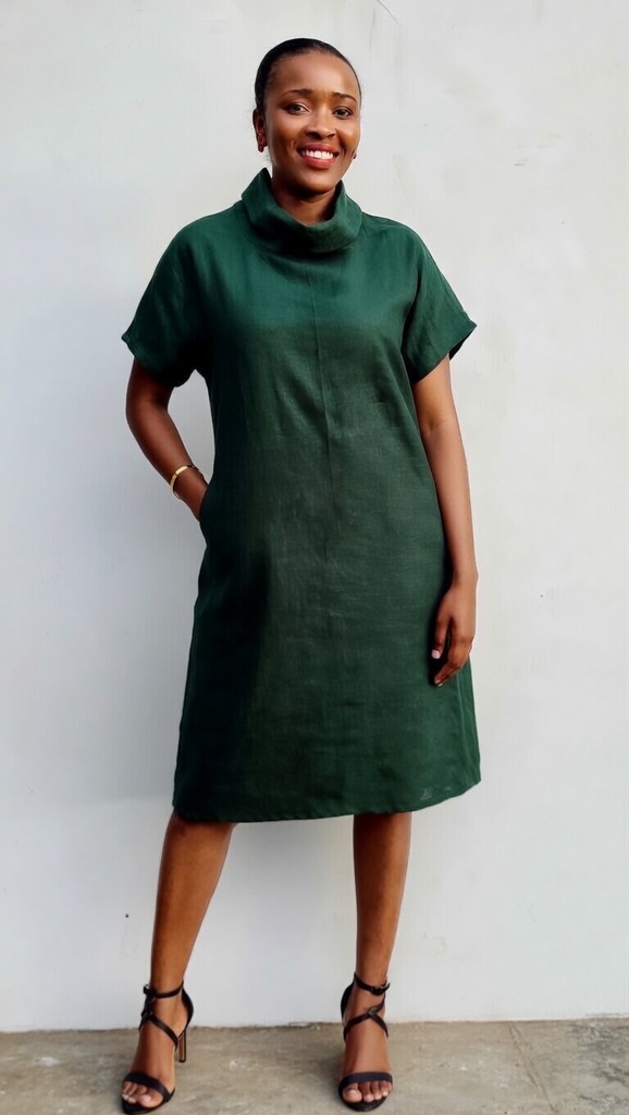 Linen turtleneck dress orange (copy)